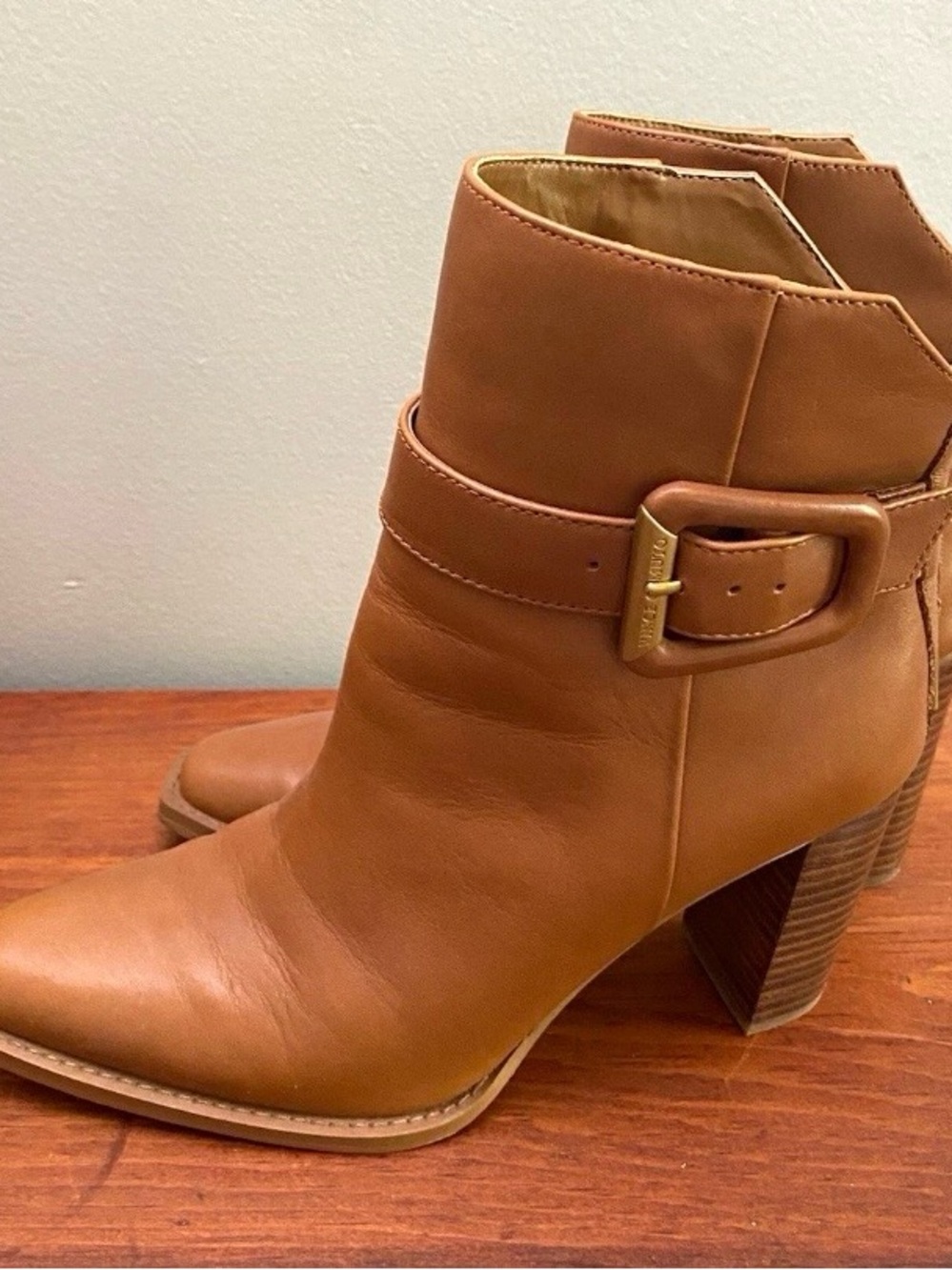 Vince Camuto Cognac Leather Ankle Booties with Buckle